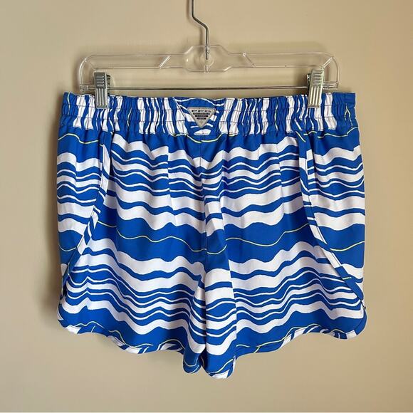 Columbia Blue/White/Yellow Wave Pattern Elastic Waist Unlined Shorts Size Large - Picture 6 of 10